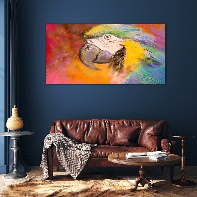 Tropical parrot in joyful colors Wall art on glass