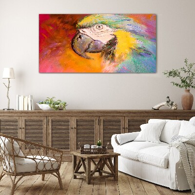 Tropical parrot in joyful colors Wall art on glass