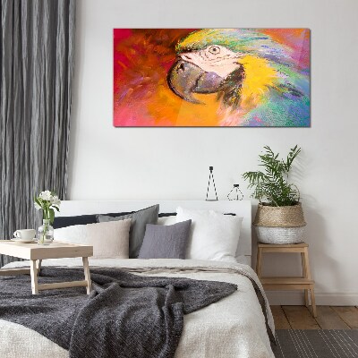 Tropical parrot in joyful colors Wall art on glass