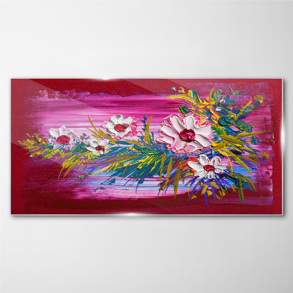 Flowers on a pink background Wall art on glass