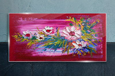 Flowers on a pink background Wall art on glass