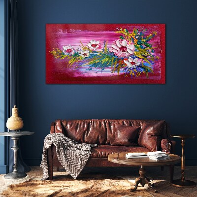 Flowers on a pink background Wall art on glass