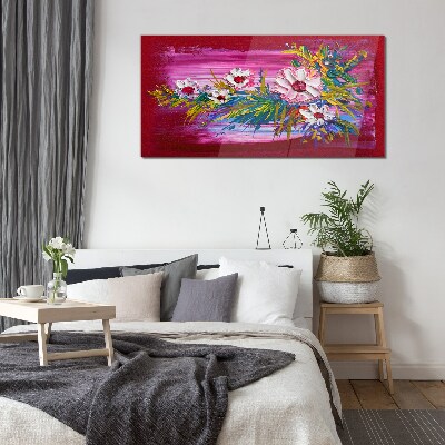 Flowers on a pink background Wall art on glass