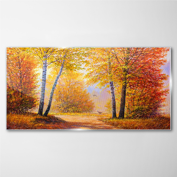 Golden autumn in the forest Glass art print