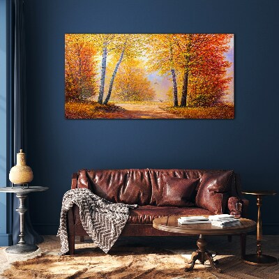 Golden autumn in the forest Glass art print