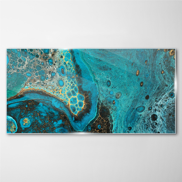 Ocean waves in blue tones Wall art on glass