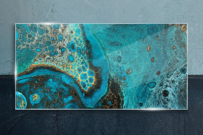 Ocean waves in blue tones Wall art on glass