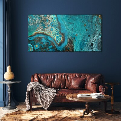 Ocean waves in blue tones Wall art on glass