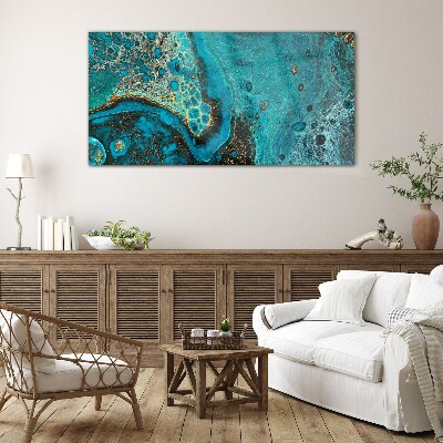 Ocean waves in blue tones Wall art on glass