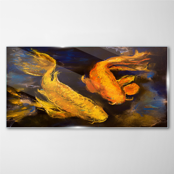 Golden fish in water dance Glass art print