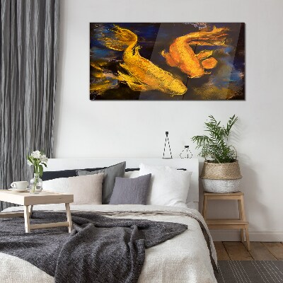Golden fish in water dance Glass art print