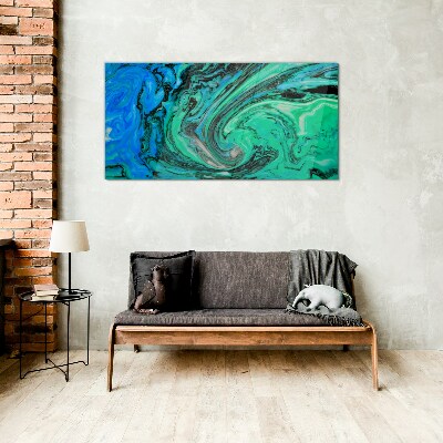 Swirling shades of blue and green Glass art print