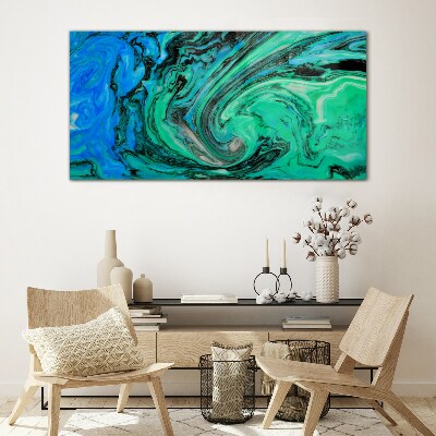 Swirling shades of blue and green Glass art print