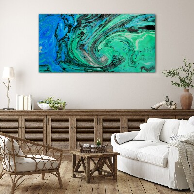 Swirling shades of blue and green Glass art print