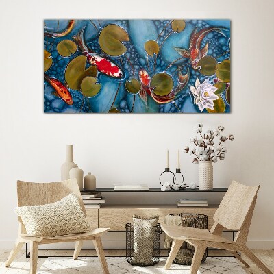 Koi fish flowers nature Glass Print