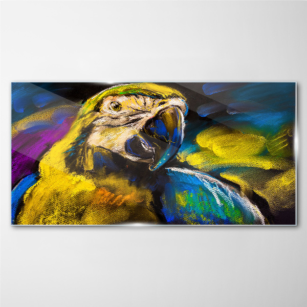 Colorful portrait of a parrot Wall art on glass