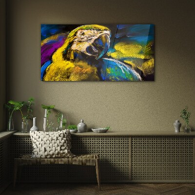 Colorful portrait of a parrot Wall art on glass