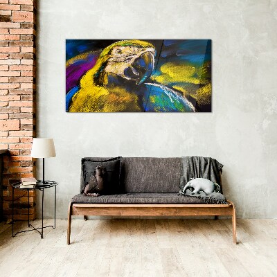 Colorful portrait of a parrot Wall art on glass