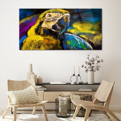 Colorful portrait of a parrot Wall art on glass