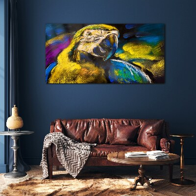 Colorful portrait of a parrot Wall art on glass