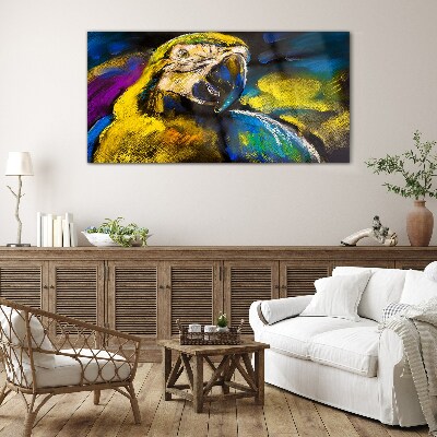 Colorful portrait of a parrot Wall art on glass