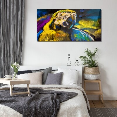 Colorful portrait of a parrot Wall art on glass