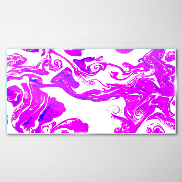 Purple swirls on white background Glass art print