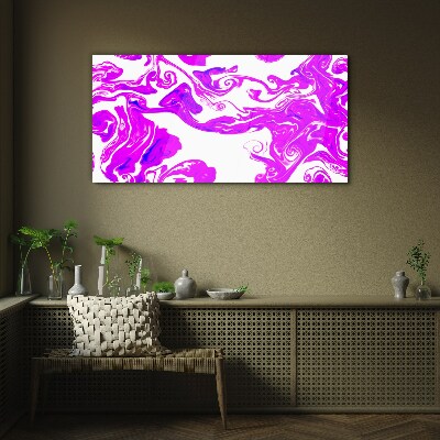Purple swirls on white background Glass art print
