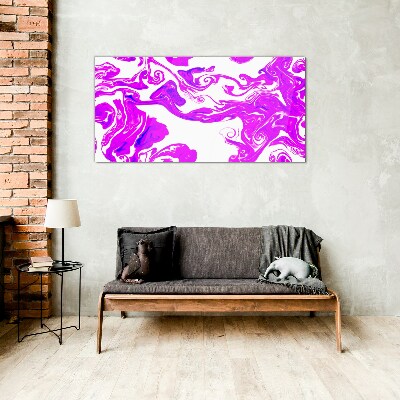 Purple swirls on white background Glass art print