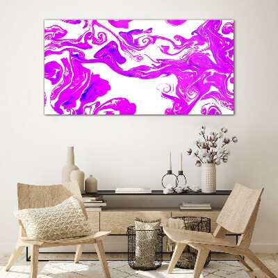 Purple swirls on white background Glass art print