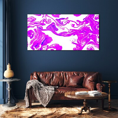 Purple swirls on white background Glass art print