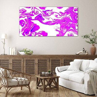 Purple swirls on white background Glass art print