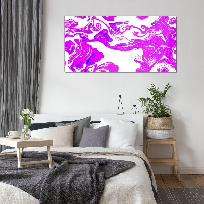 Purple swirls on white background Glass art print