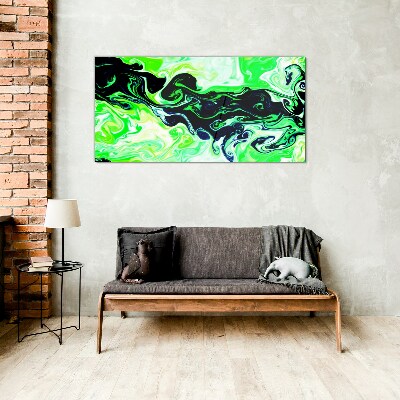 Green swirls of abstraction Wall art on glass