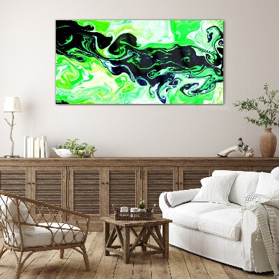 Green swirls of abstraction Wall art on glass