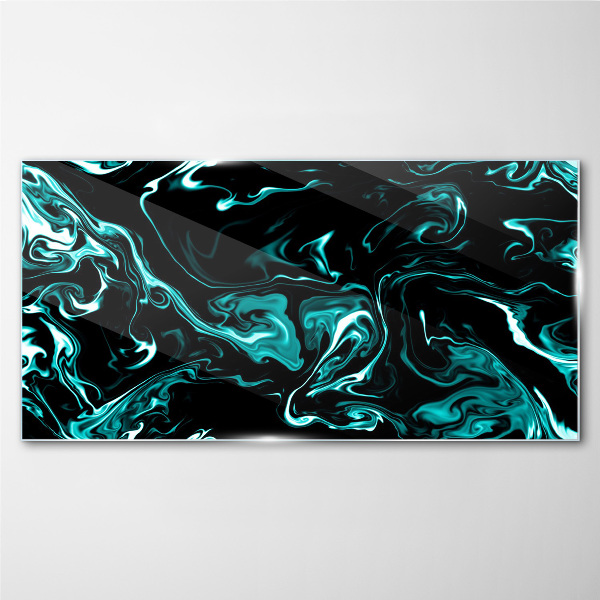 Green and black abstract swirls Glass art print