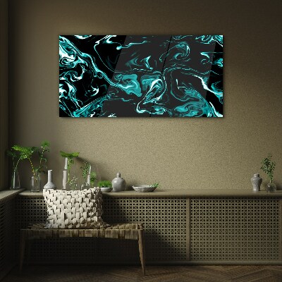 Green and black abstract swirls Glass art print