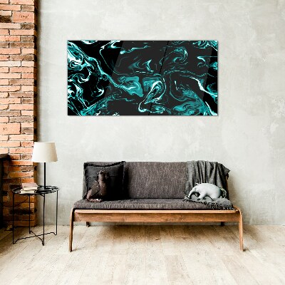 Green and black abstract swirls Glass art print