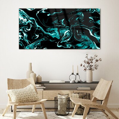 Green and black abstract swirls Glass art print
