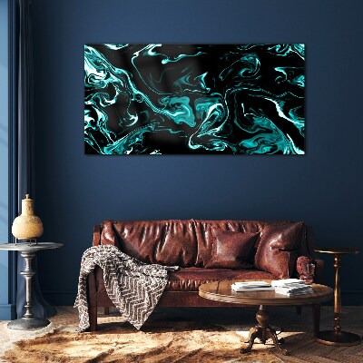 Green and black abstract swirls Glass art print