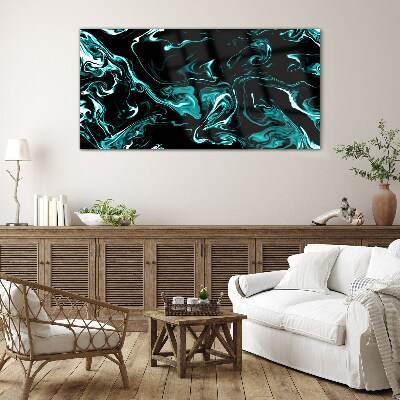 Green and black abstract swirls Glass art print