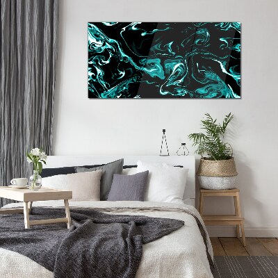 Green and black abstract swirls Glass art print
