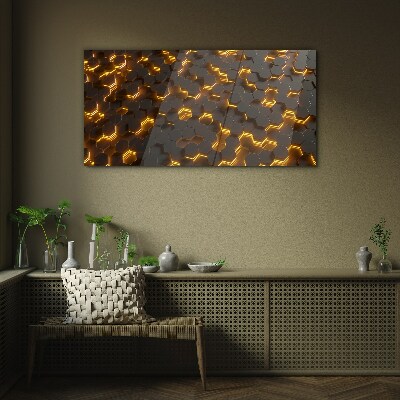 Golden hexagons in motion Wall art on glass