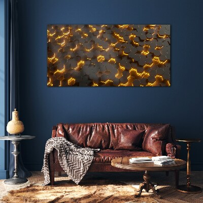 Golden hexagons in motion Wall art on glass