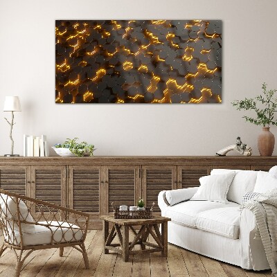 Golden hexagons in motion Wall art on glass