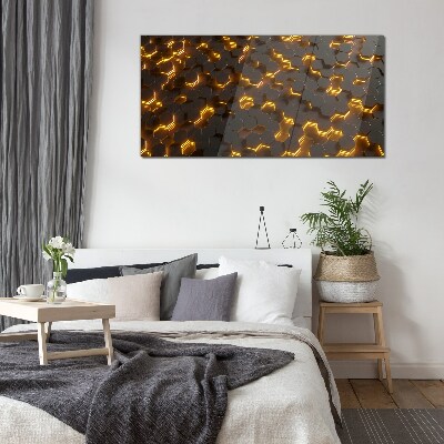 Golden hexagons in motion Wall art on glass