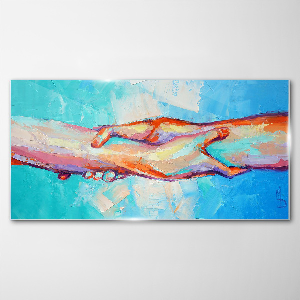 Uniting hands in color Wall art on glass
