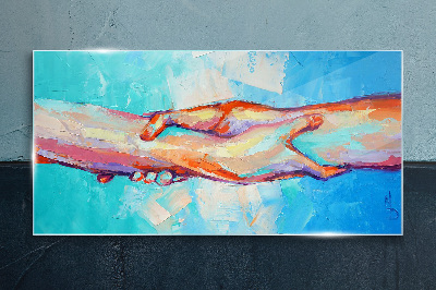 Uniting hands in color Wall art on glass