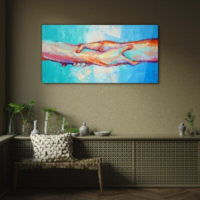 Uniting hands in color Wall art on glass