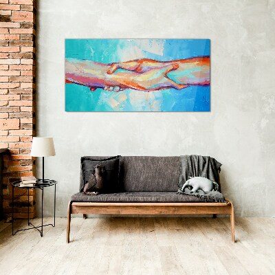Uniting hands in color Wall art on glass